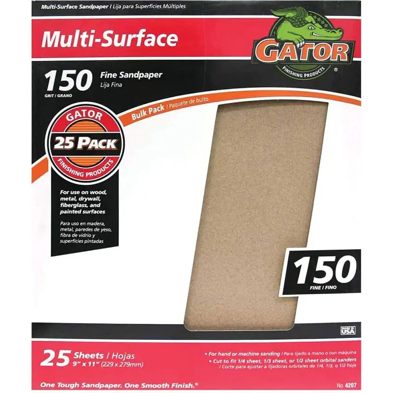 Gator 3262 Sanding Sheet, 11 in L, 9 in W, 150 Grit, Fine, Aluminum Oxide Abrasive
