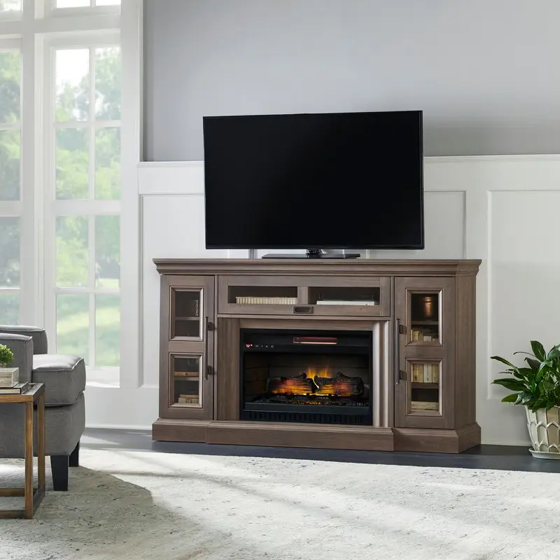 Abigail 60 in. Media Console Infrared Electric Fireplace in Country Ash Oak1000 / 60.00 in / Country Ash Oak