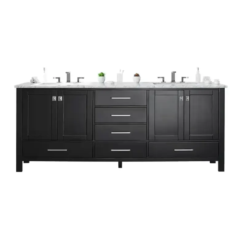 Aberdeen 84 in. W x 22 in. D x 34 in. H Double Bath Vanity in Espresso with White Carrara Marble Top with White Sinks