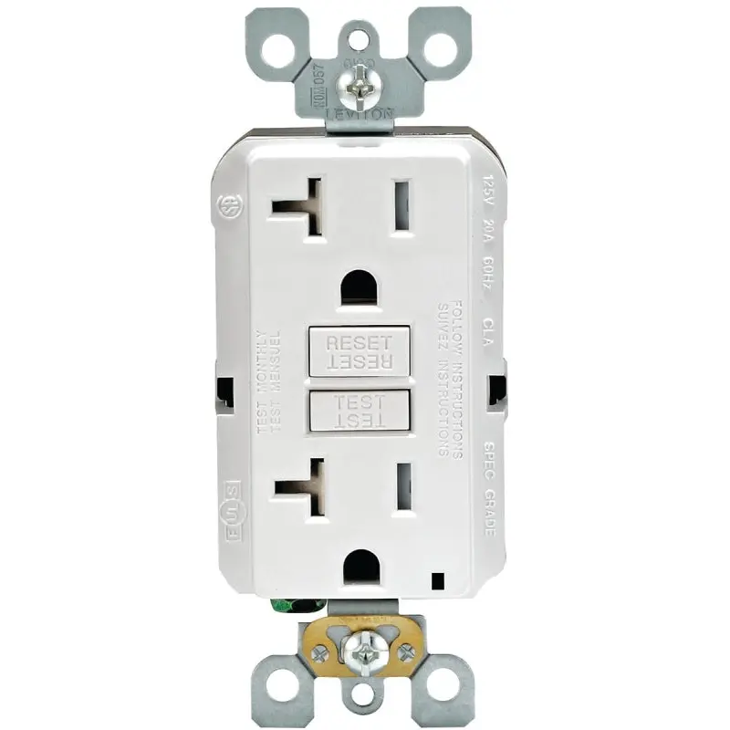 Leviton R92-GFTR2-0KW GFCI Duplex Receptacle, 2 -Pole, 20 A, 125 V, Back, Side Wiring, NEMA: 5-20R, White