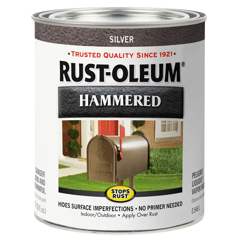 Rust-Oleum 352844 Rust Preventative Paint, Oil, Hammered, Silver, 1 qt, 85 sq-ft Coverage Area