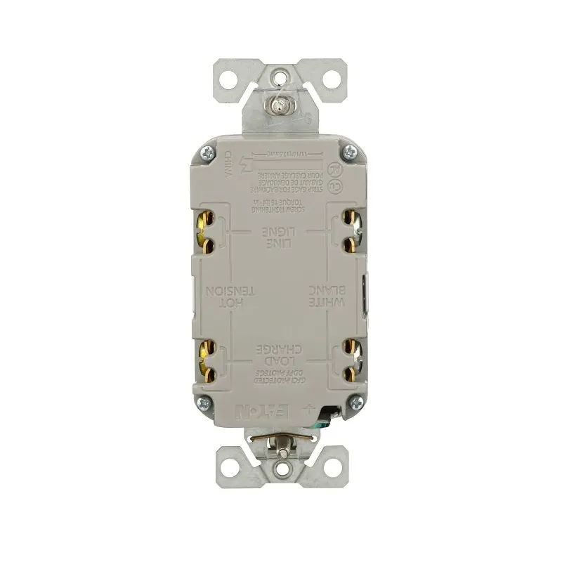 Eaton TRGF15W-3-L Tamper-Resistant GFCI Receptacle, 125 V, 15 A, NEMA: NEMA 5-15R, Back, Side Wiring, White