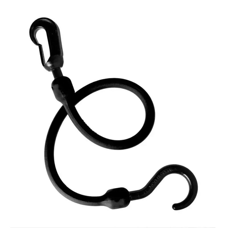 18 in. Polyurethane Fixed End Bungee Cord with Molded Nylon Hook and Clip in Black