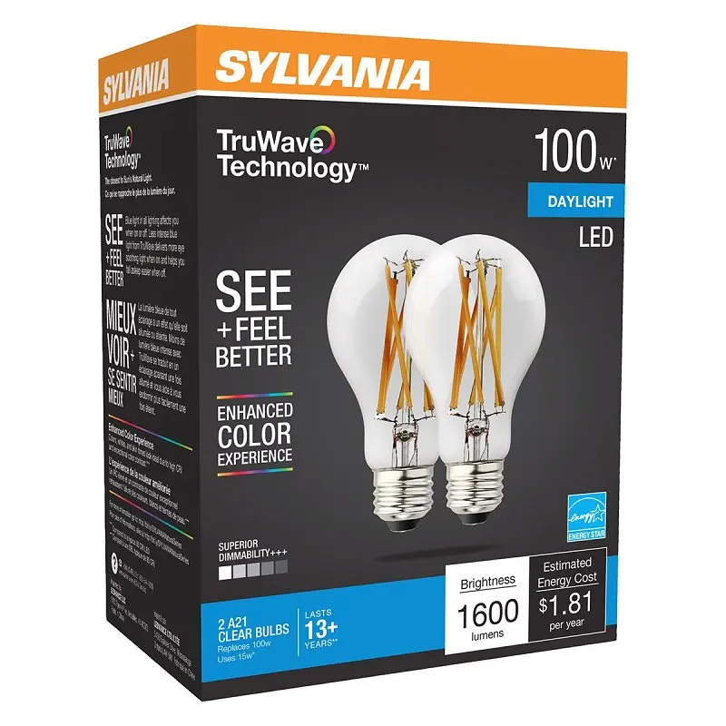 Sylvania 49828 Natural LED Bulb, General Purpose, A21 Lamp, 100 W Equivalent, E26 Lamp Base, Dimmable, Clear