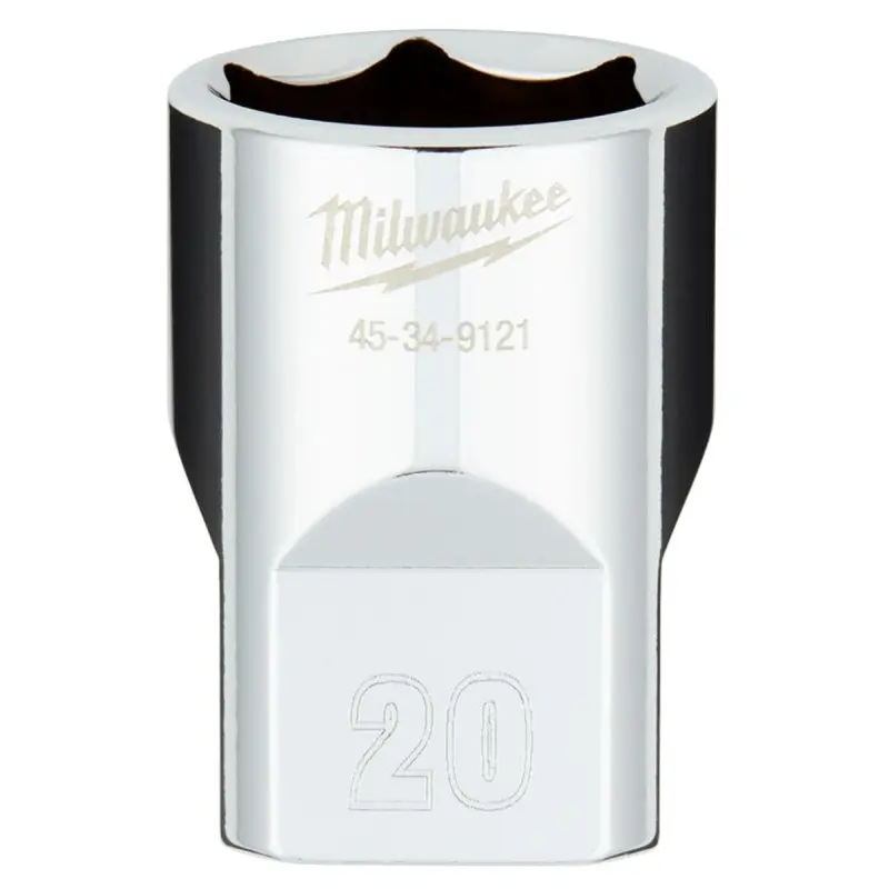 Milwaukee 45-34-9121 Socket, 20 mm Socket, 1/2 in Drive, 6-Point, Chrome Vanadium Steel, Chrome
