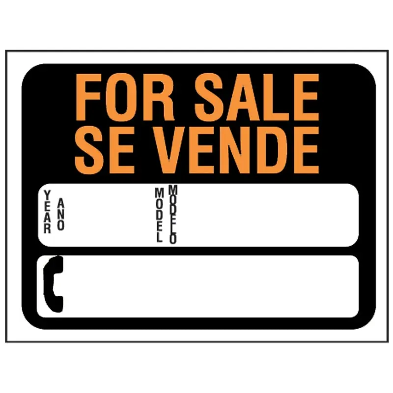 Hy-Ko Hy-Glo Series 3072 Identification Sign, For Sale Se Vende, Fluorescent Orange Legend, Plastic