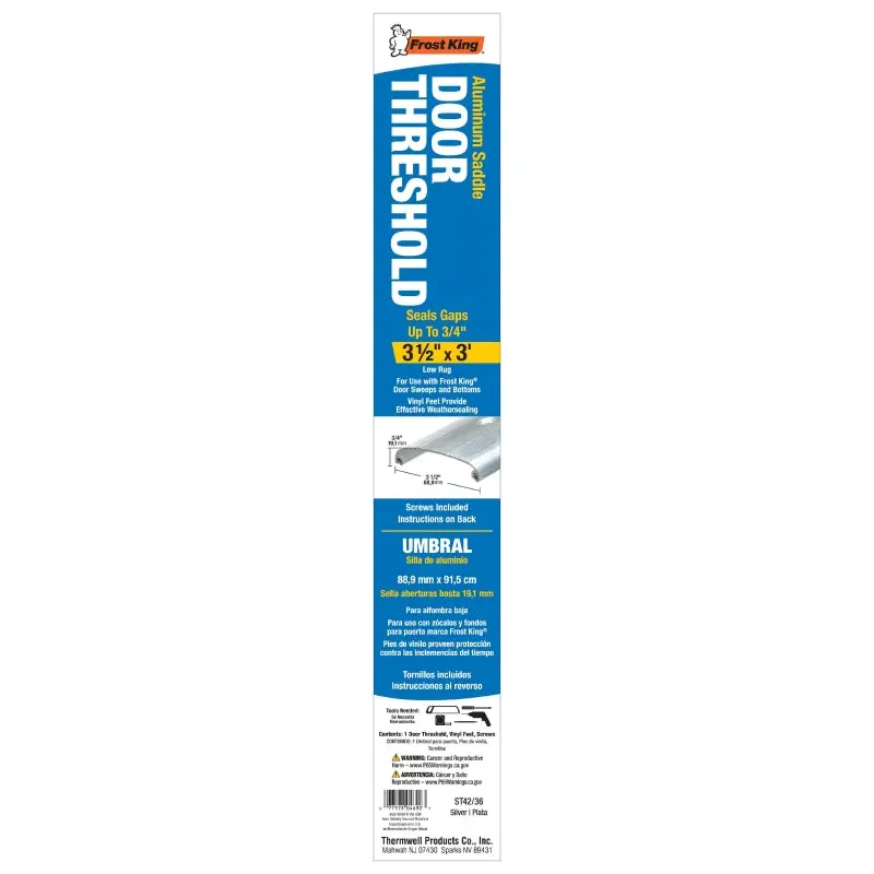 Frost King ST42/36H Saddle Threshold, 36 in L, 3-1/2 in W, Aluminum, Silver