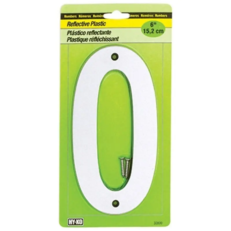Hy-Ko 30800 Series 30810 Reflective Sign, Character: 0, 6 in H Character, Black/Silver Character, Plastic