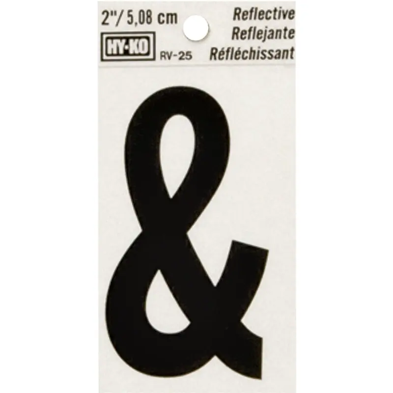 Hy-Ko RV-25/& Reflective Sign, Character: &, 2 in H Character, Black Character, Silver Background, Vinyl