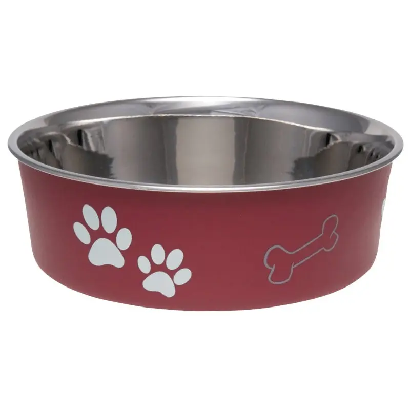 Loving Pets 7414LM Pet Feeding Bowl, L, 52 oz Volume, Polyresin/Stainless Steel, Merlot