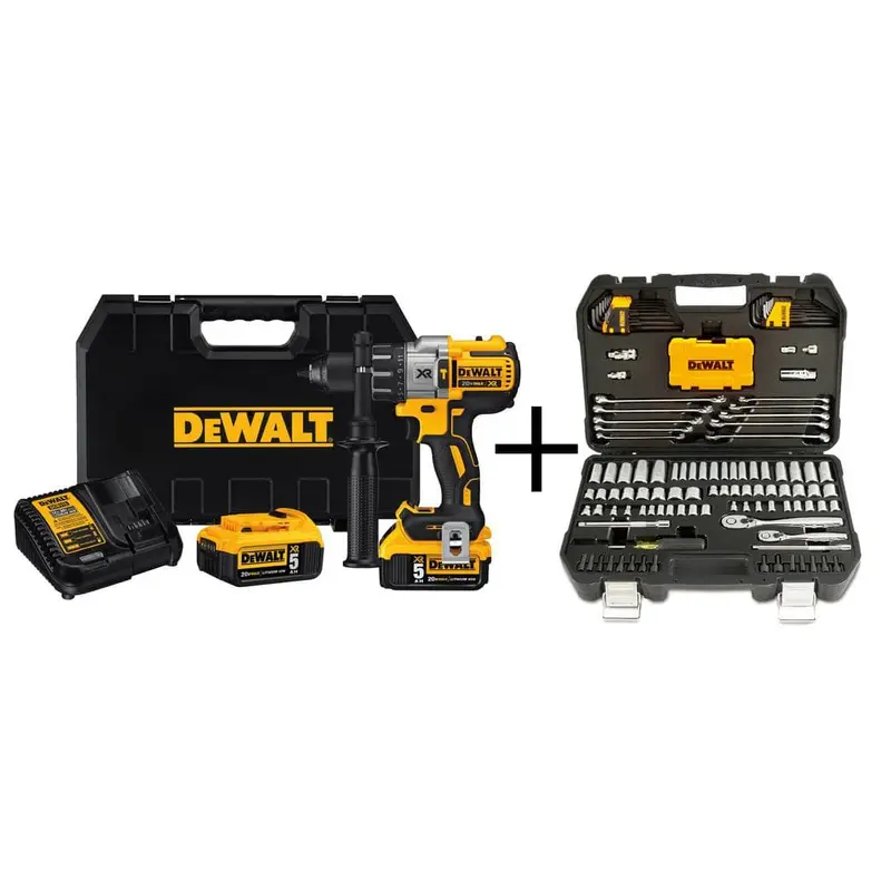 20-Volt MAX XR Lithium-Ion Cordless Premium 1/2 in. Brushless Hammer Drill Kit with Bonus 142-Piece Mechanics Tool Set31.509 / each