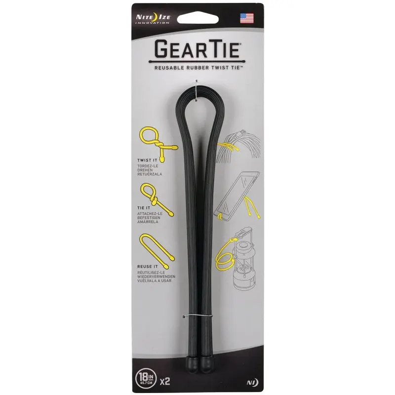 Gear Tie GT18-2PK-01 Twist Tie, Rubber, Black