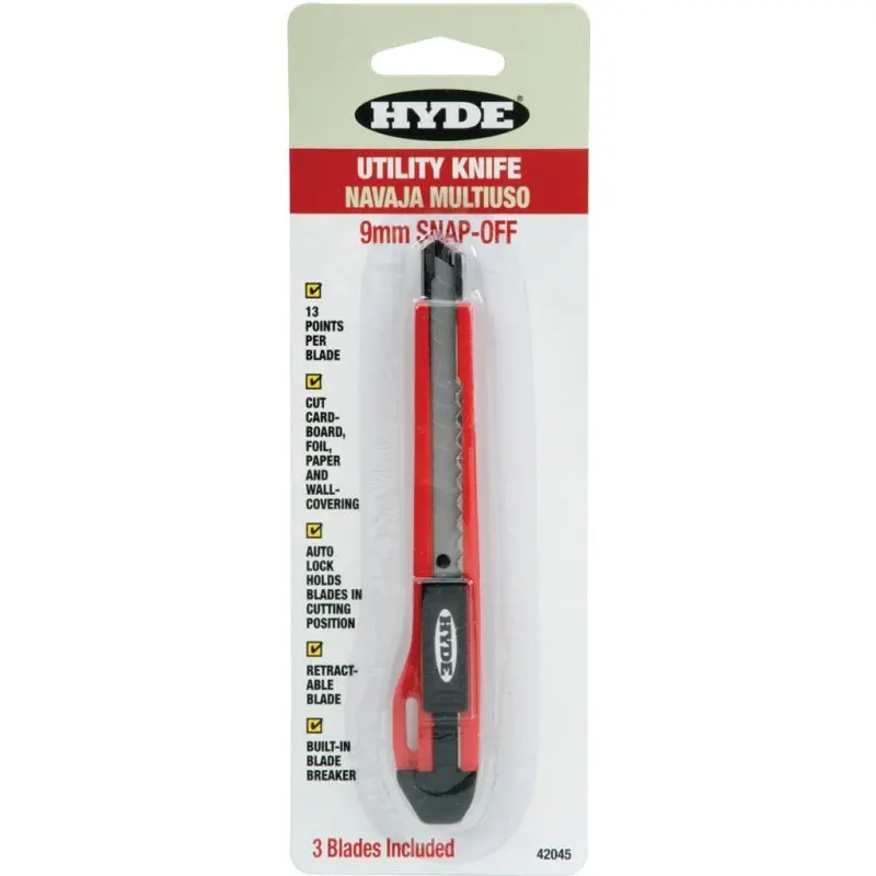Hyde 42045 Utility Knife, 9 mm W Blade, Stainless Steel Blade, Blue Handle