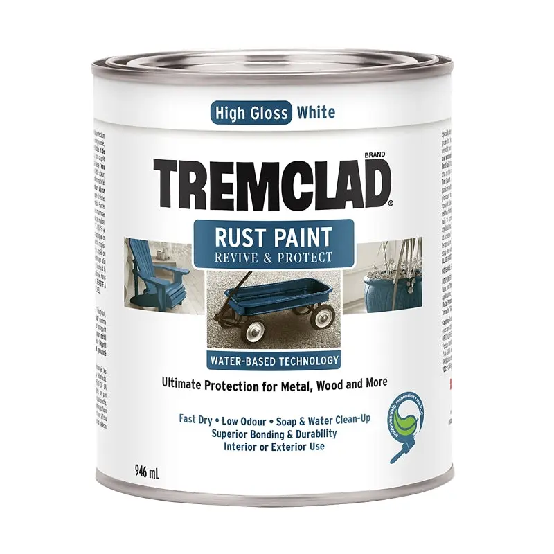 Tremclad 26025WB504 Rust Preventative Paint, Water, Gloss, White, 946 mL, Can, 87 sq-ft Coverage Area