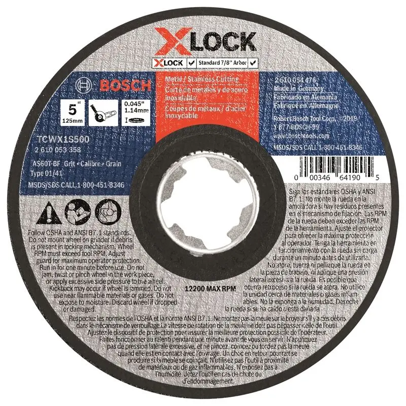 Bosch TCWX1S500 5 In. x .045 In. X-LOCK Arbor Type 1A (ISO 41) 60 Grit Fast Metal/Stainless Cutting Abrasive Wheel