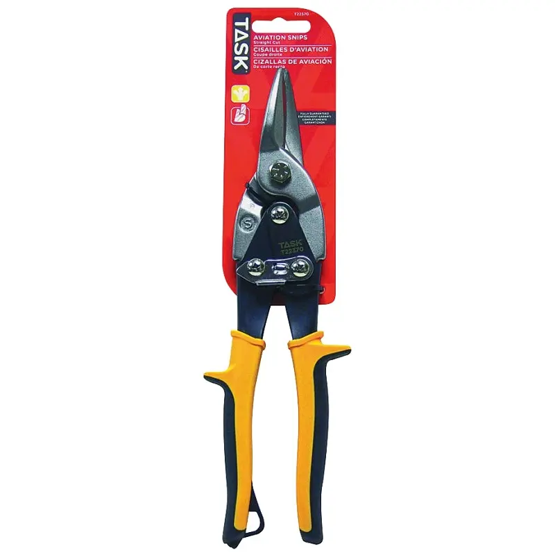 TASK T22370 Aviation Snip, 10 in OAL, Straight Cut, Chrome Molybdenum Steel Blade, Soft-Touch Handle, Yellow Handle