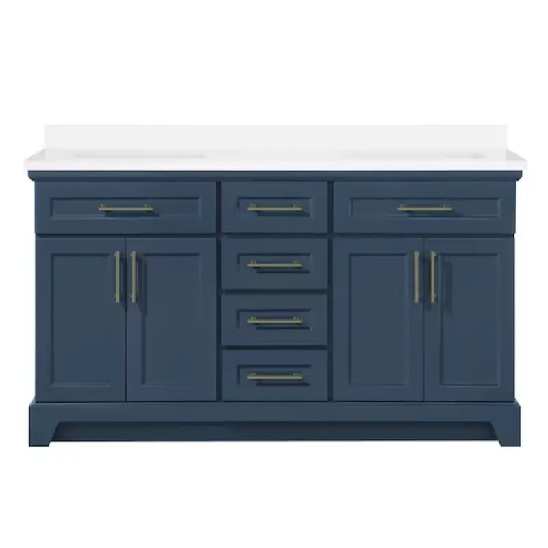 allen   roth Felix 60-in Grayish Blue Undermount Double Sink Bathroom Vanity with White Engineered Stone Top