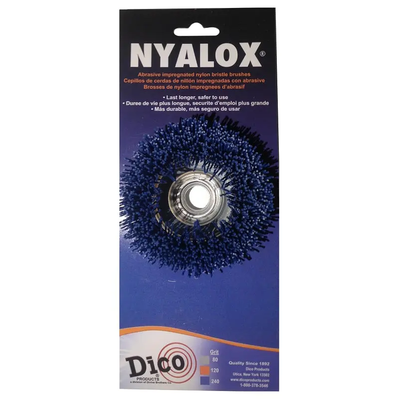 Dico Nyalox 7200009 Cup Brush, 3 in Dia, 5/8-11 Arbor/Shank, Female Threaded Bristle, Nylon Bristle
