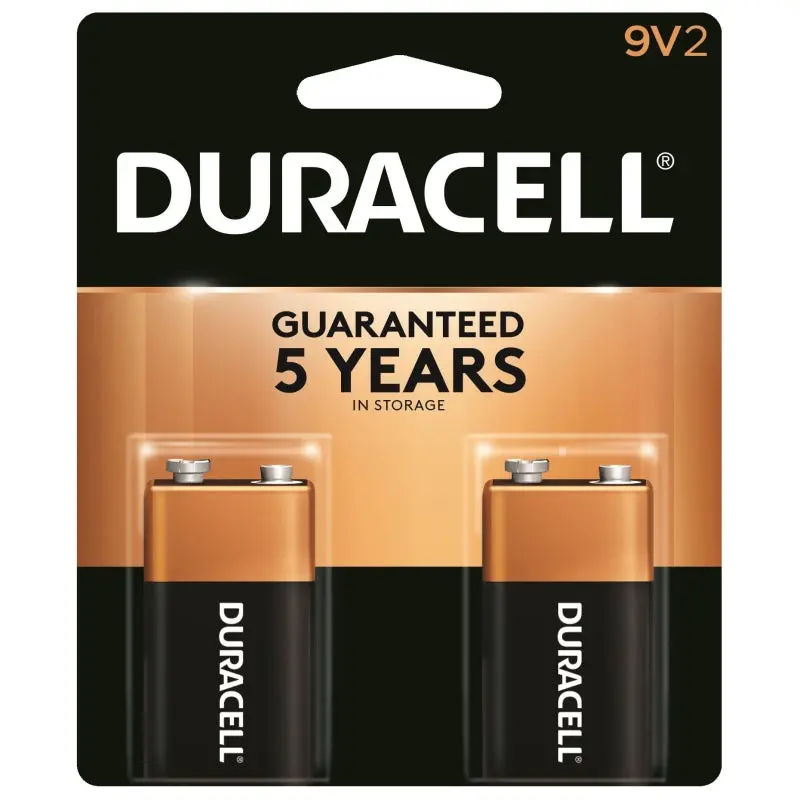 Duracell MN1604B2Z Battery, 9 V Battery, Alkaline, Manganese Dioxide, Rechargeable: No