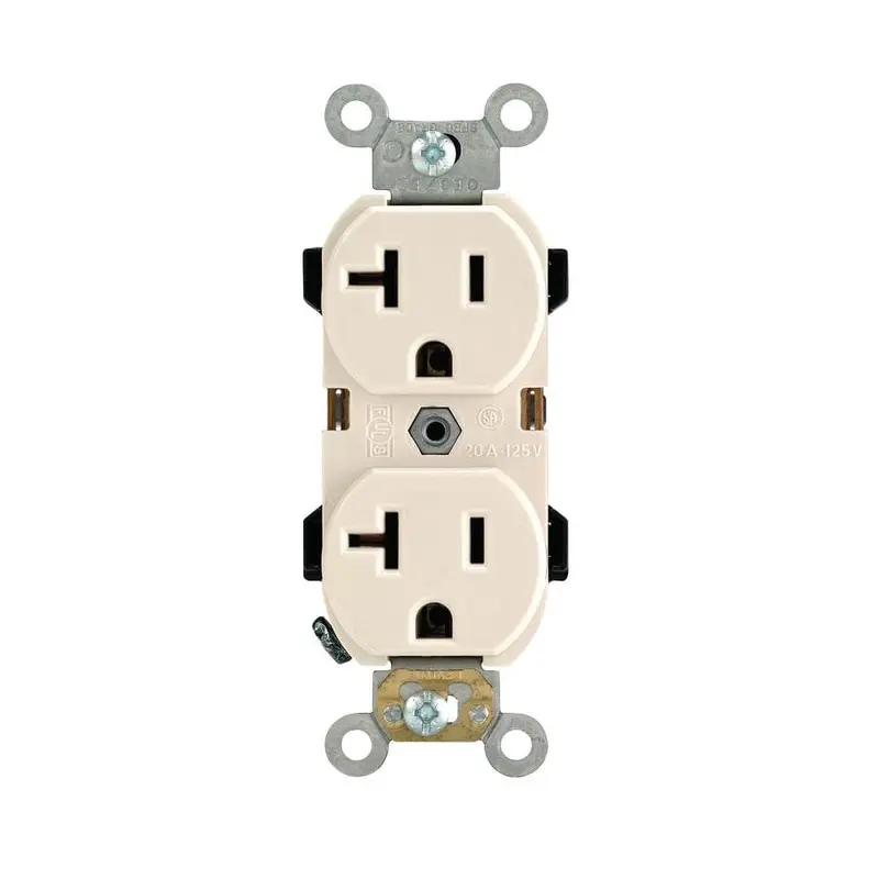 20 Amp Industrial Grade Heavy Duty Self Grounding Duplex Outlet, Light AlmondGray / .21 / 1