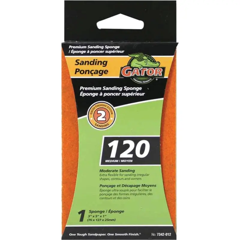 Gator 7342-012 Sanding Sponge, 5 in L, 3 in W, 120 Grit, Aluminum Oxide Abrasive