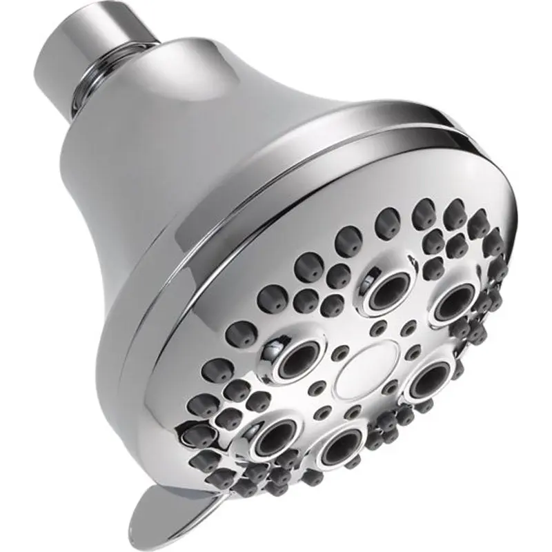 Delta 75504 Shower Head, 2.5 gpm, 5-Spray Function, Plastic, Chrome, 3-3/8 in Dia, 4 in L