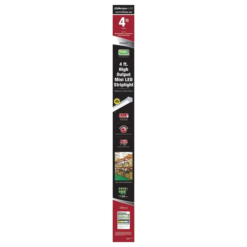 Metalux 4SLSTP4040DD-120V Striplight, 0.33 A, 120 V, 44 W, LED Lamp, 4000 Lumens, 4000 K Color Temp