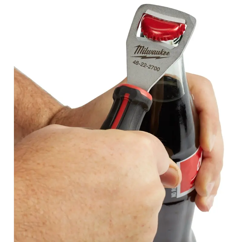 Milwaukee 48-22-2700 Bottle Opener, Steel, Black/Red, Plastic Handle, 9.8 in OAL