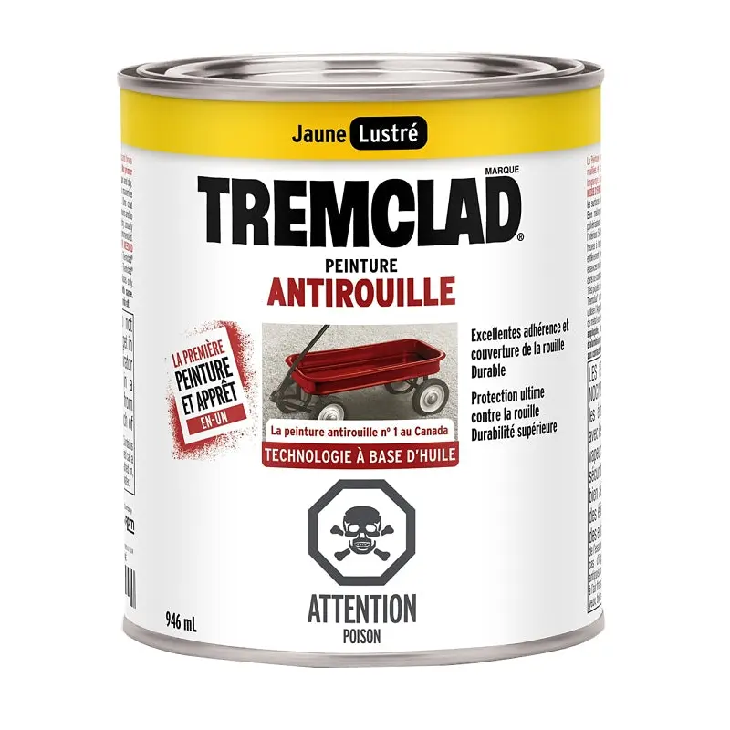 Tremclad 254922 Rust Preventative Paint, Oil, Gloss, Yellow, 946 mL, Can, 66 to 110 sq-ft Coverage Area