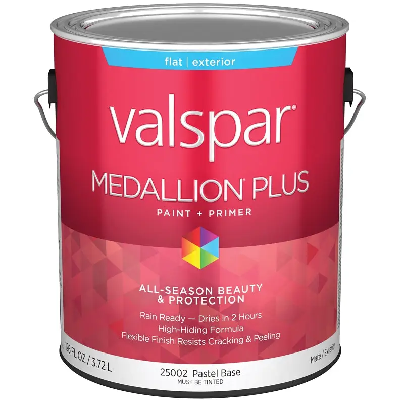 Valspar Medallion Plus 2500 028.0025002.007 Latex Paint, Acrylic Base, Flat Sheen, Pastel Base, 1 gal, Plastic Can
