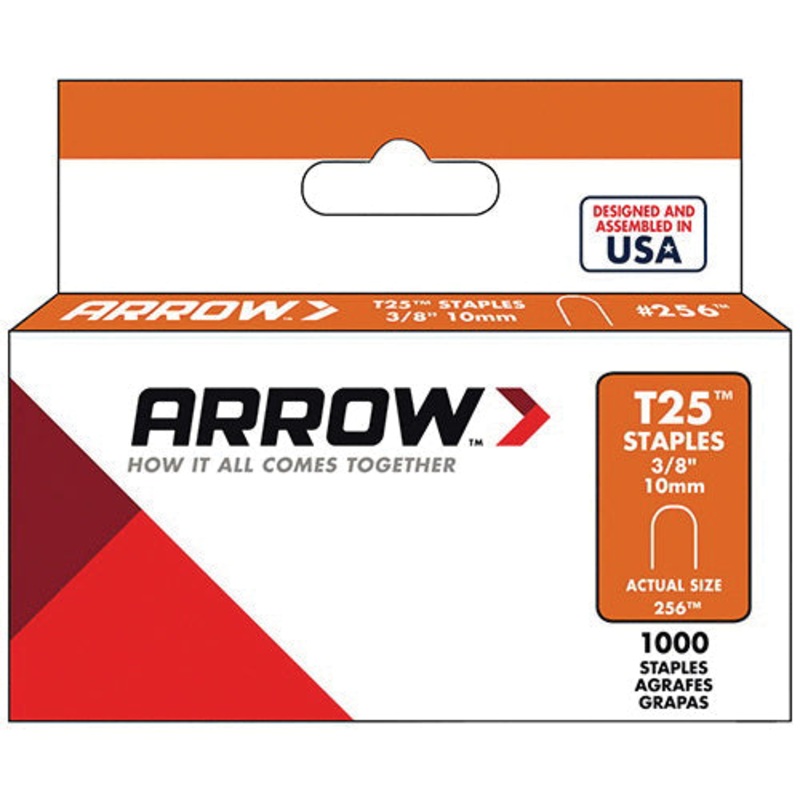 ARROW 256 Staple, Round Crown, 1/4 in Crown, 3/8 in L Leg, Steel