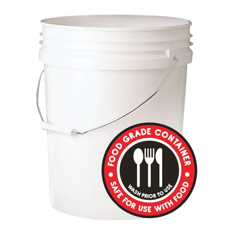 LEAKTITE 005GFSWH020 Food-Safe Bucket, 5 gal Capacity, White, HDPE