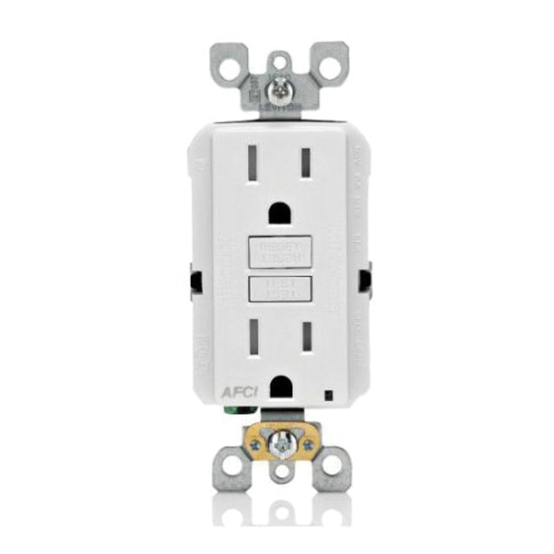 Leviton AFTR1 Series AFTR1-KW Receptacle, 125 VAC, 15 A, 2 -Pole, 3 -Wire, White