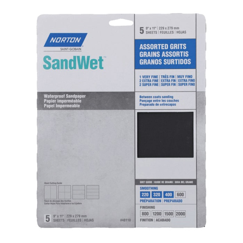 Norton SandWet T280 Series 07660748110 Abrasive Sheet, 11 in L, 9 in W, Aluminum Oxide Abrasive
